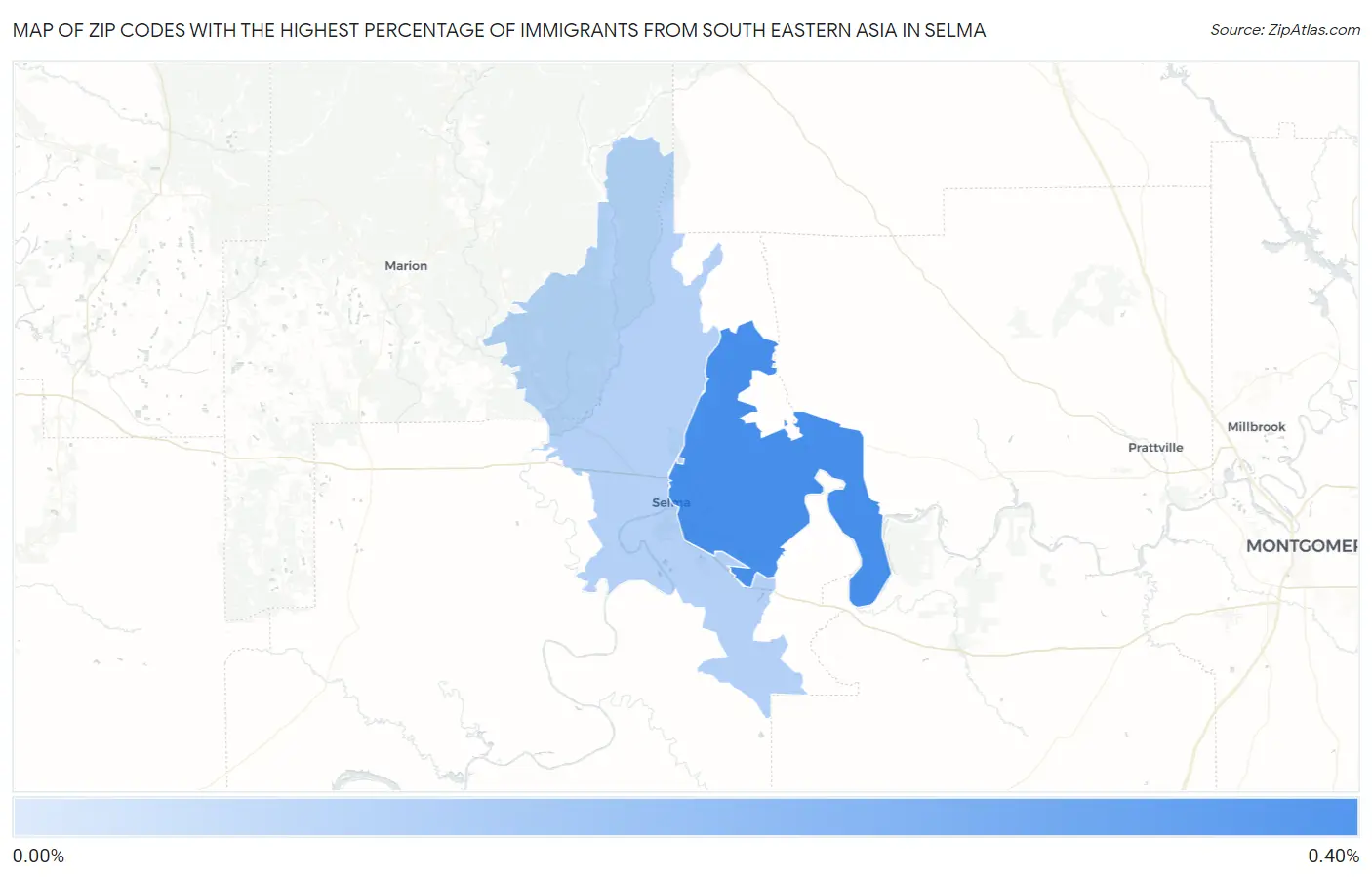 Zip Codes with the Highest Percentage of Immigrants from South Eastern Asia in Selma Map