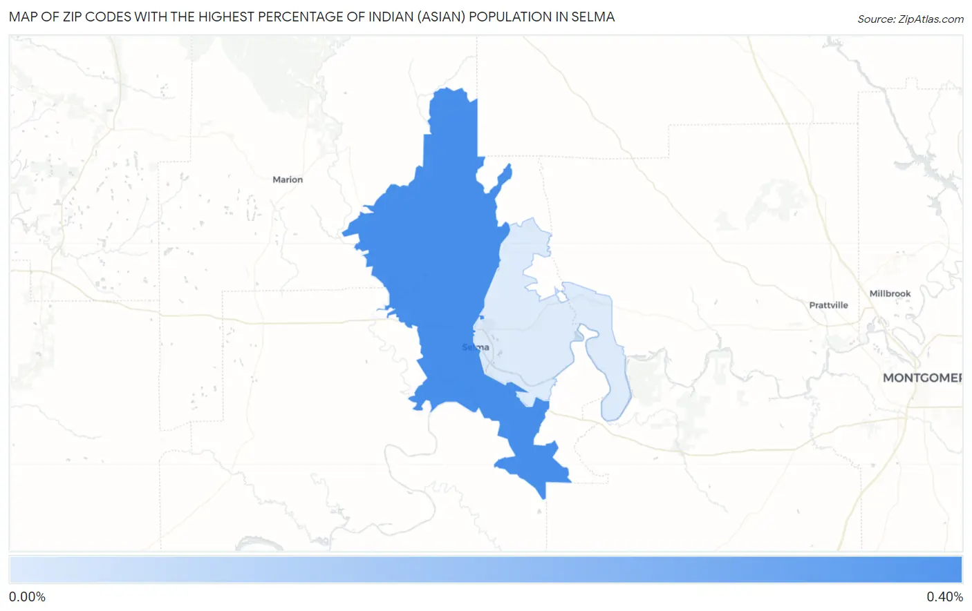 Zip Codes with the Highest Percentage of Indian (Asian) Population in Selma Map