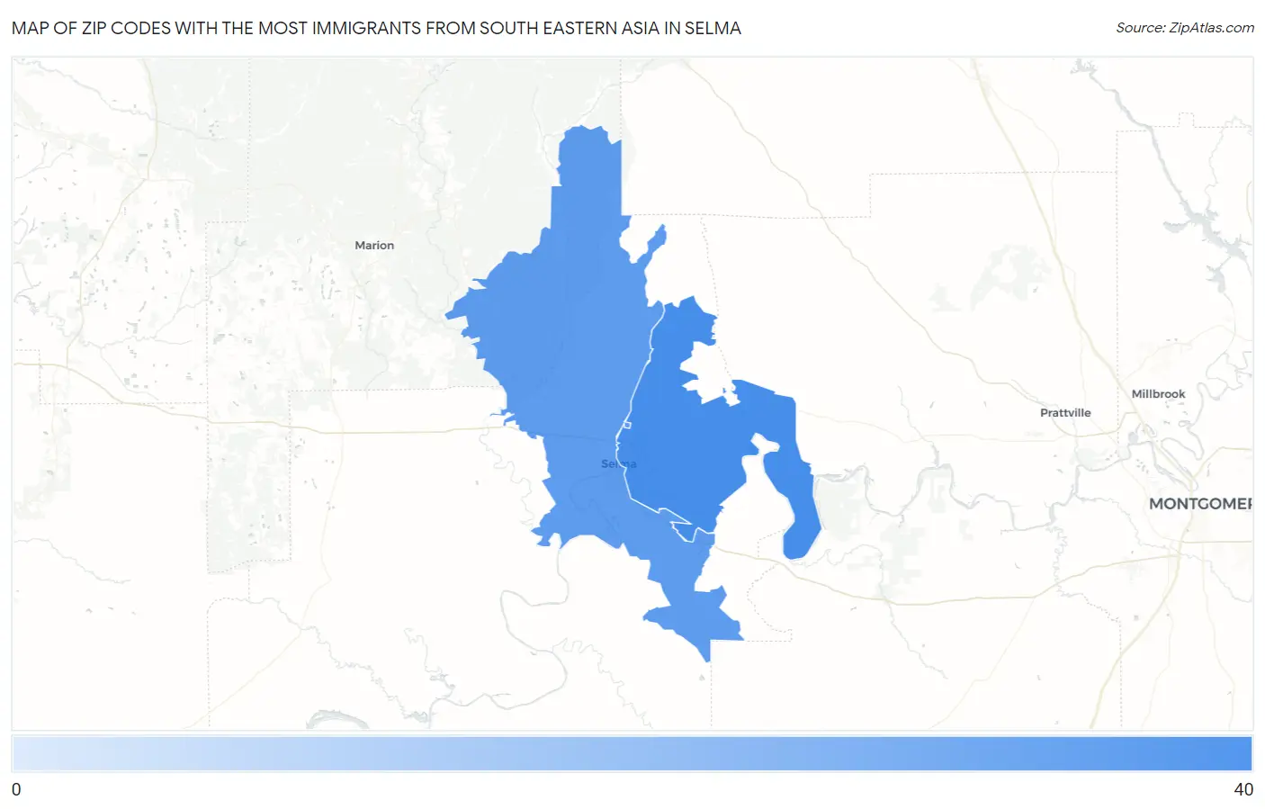 Zip Codes with the Most Immigrants from South Eastern Asia in Selma Map