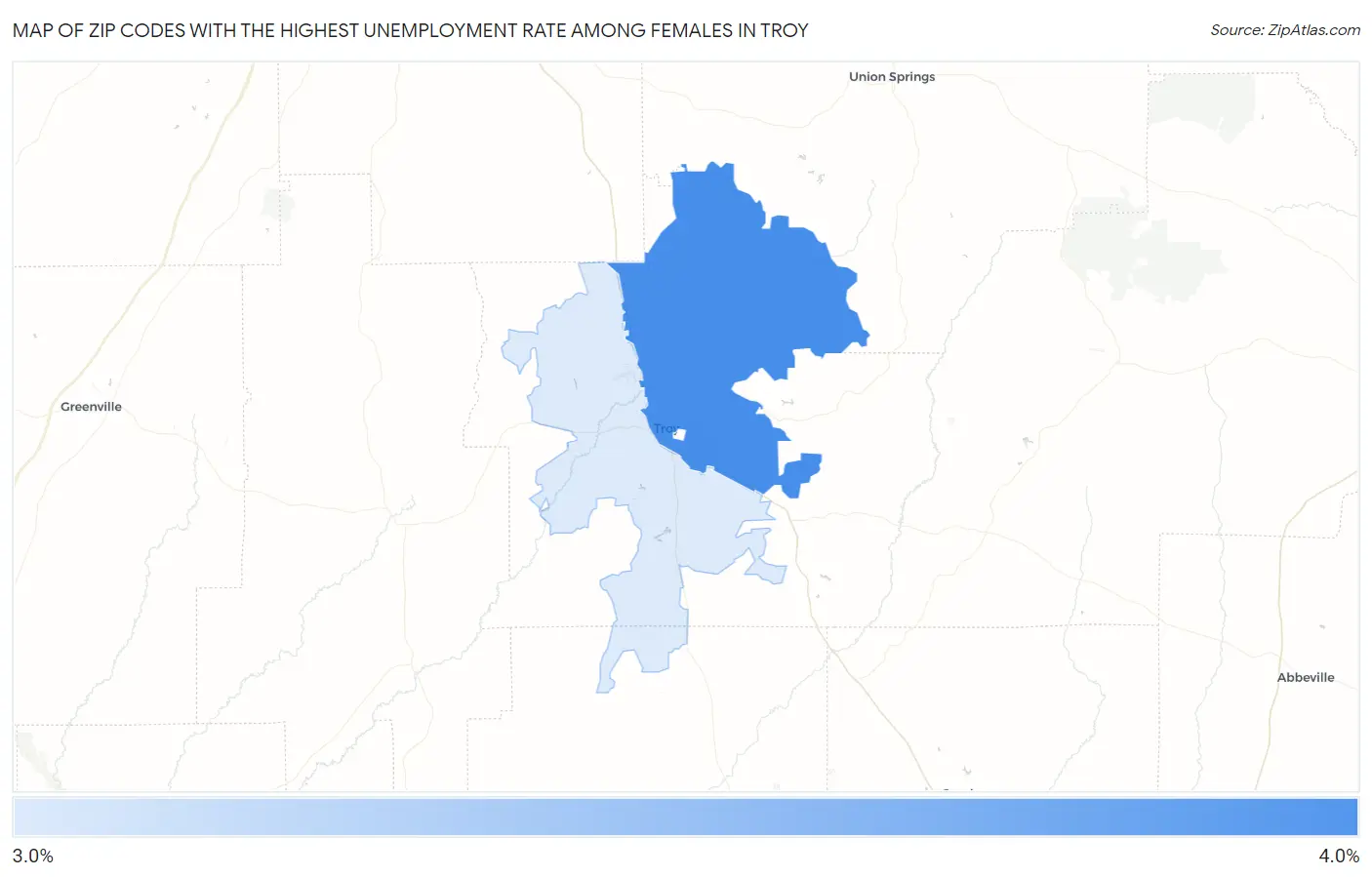 Zip Codes with the Highest Unemployment Rate Among Females in Troy Map