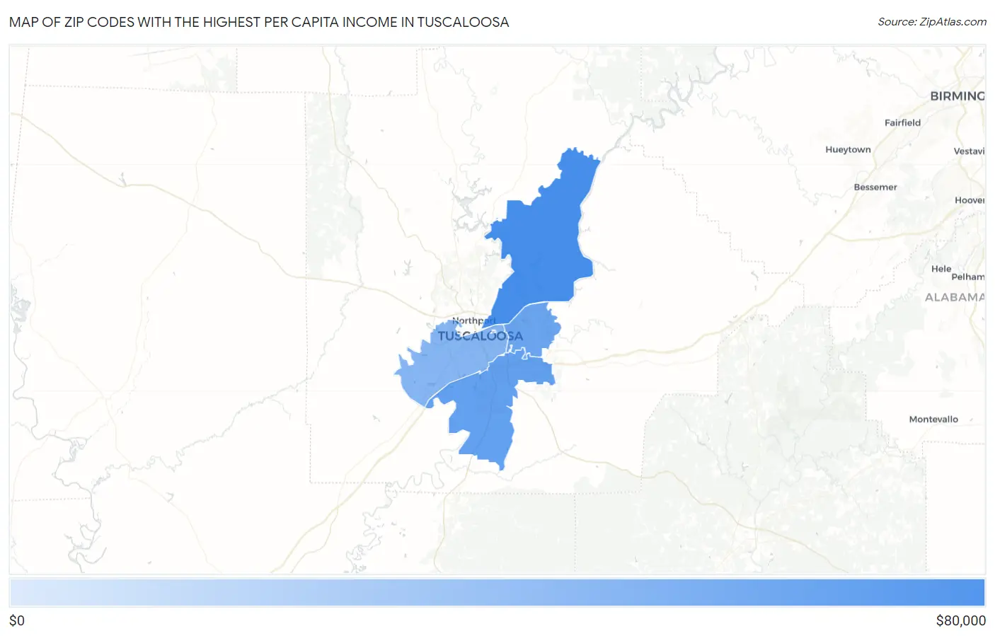 Zip Codes with the Highest Per Capita Income in Tuscaloosa Map