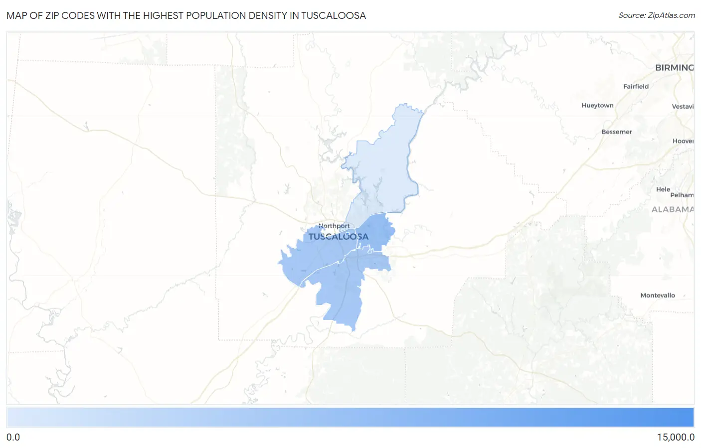 Zip Codes with the Highest Population Density in Tuscaloosa Map