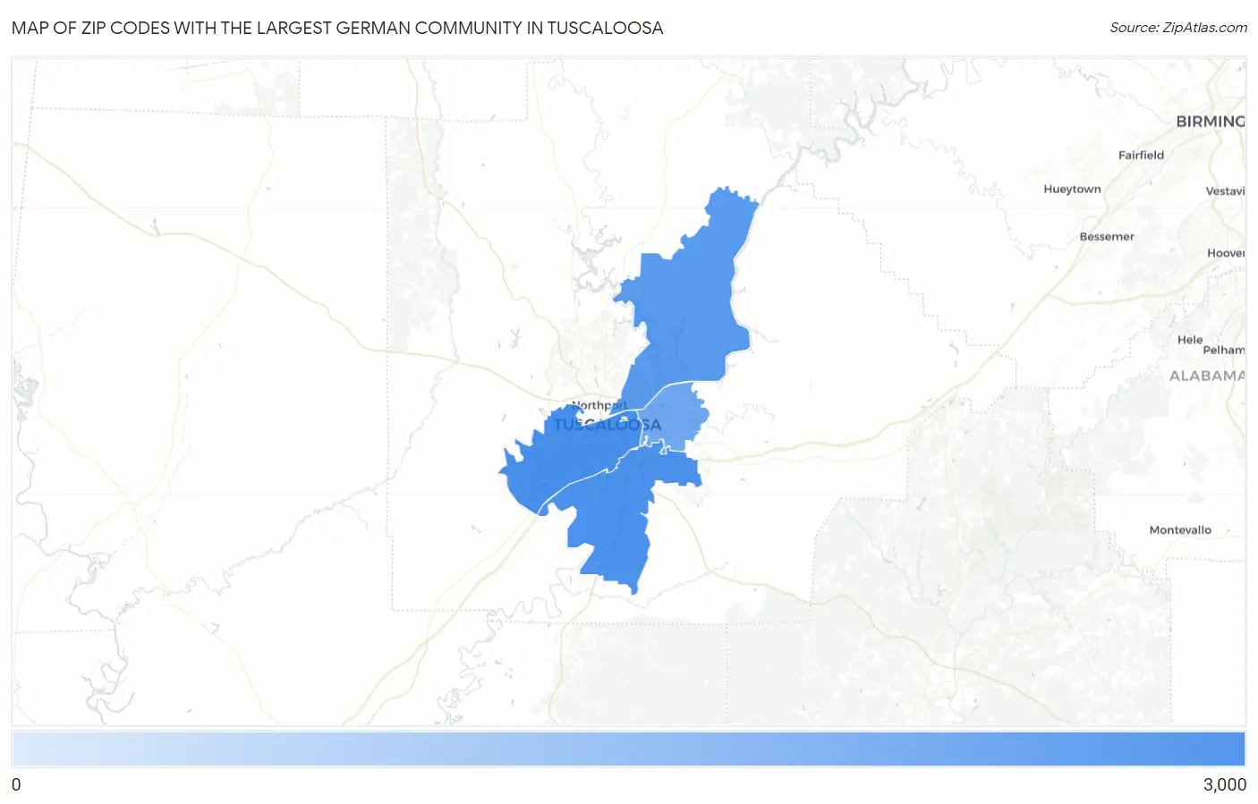 Zip Codes with the Largest German Community in Tuscaloosa Map