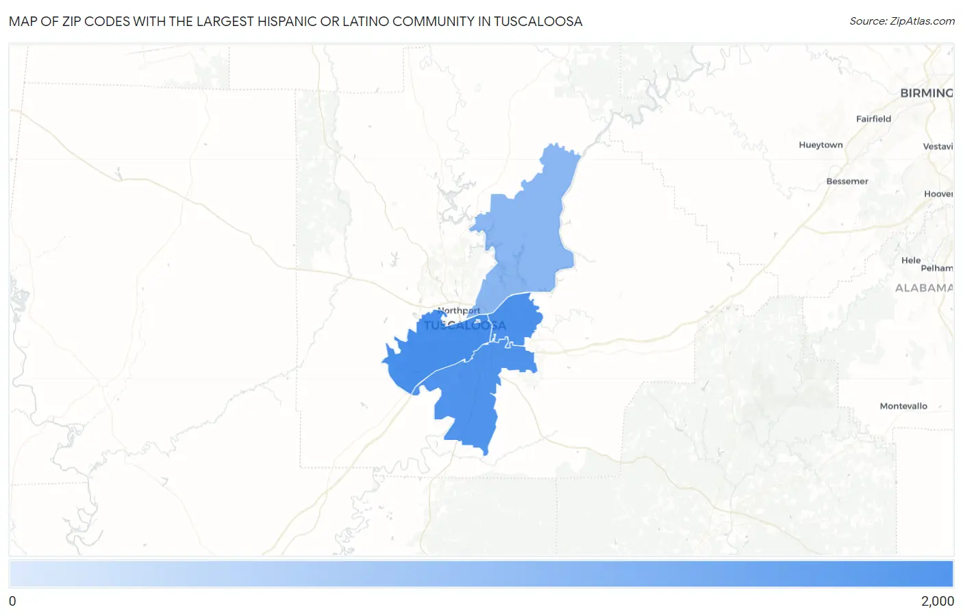 Zip Codes with the Largest Hispanic or Latino Community in Tuscaloosa Map