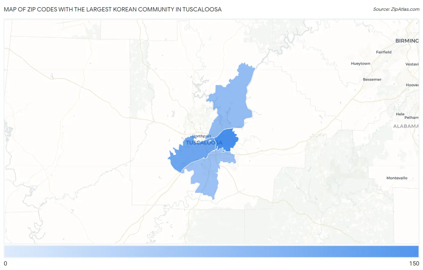 Zip Codes with the Largest Korean Community in Tuscaloosa Map