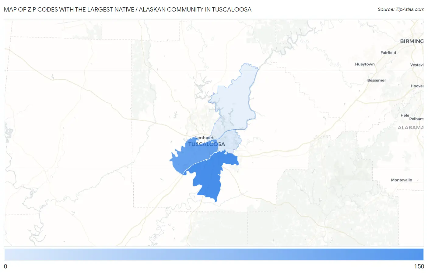 Zip Codes with the Largest Native / Alaskan Community in Tuscaloosa Map