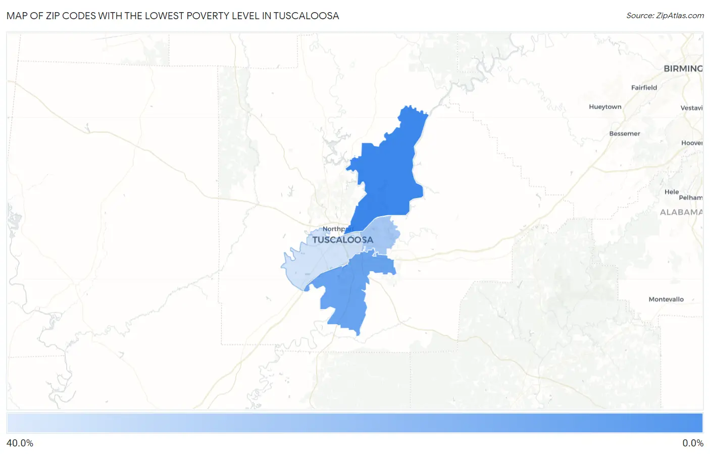 Zip Codes with the Lowest Poverty Level in Tuscaloosa Map