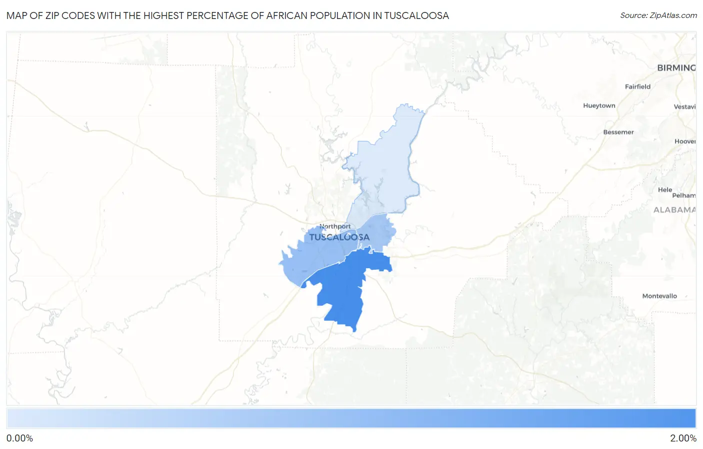 Zip Codes with the Highest Percentage of African Population in Tuscaloosa Map