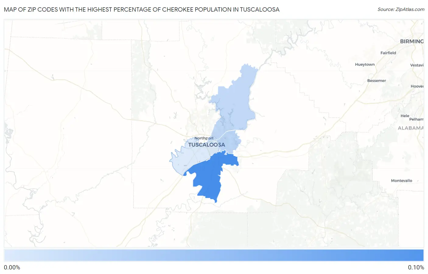 Zip Codes with the Highest Percentage of Cherokee Population in Tuscaloosa Map