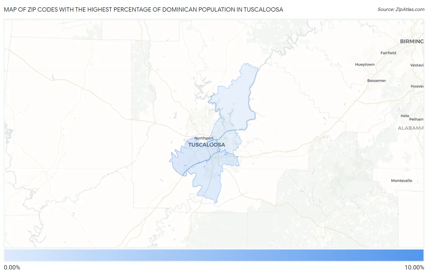 Zip Codes with the Highest Percentage of Dominican Population in Tuscaloosa Map