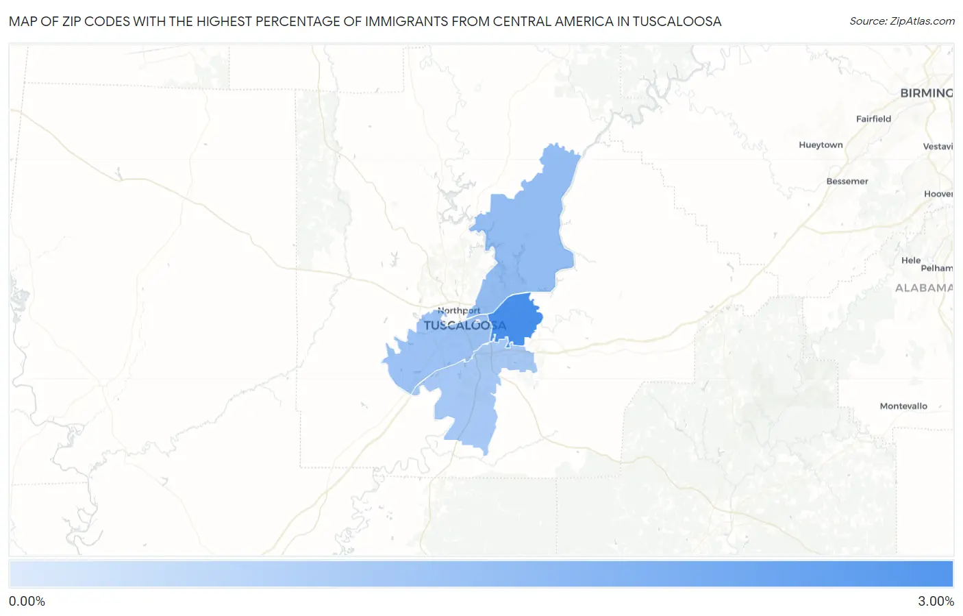 Zip Codes with the Highest Percentage of Immigrants from Central America in Tuscaloosa Map