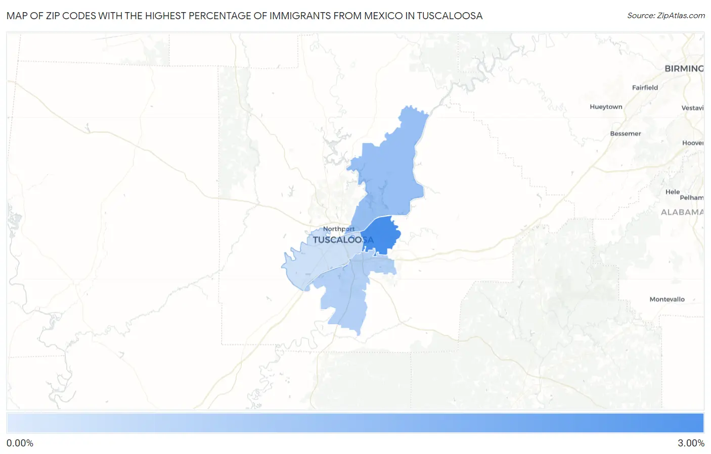 Zip Codes with the Highest Percentage of Immigrants from Mexico in Tuscaloosa Map