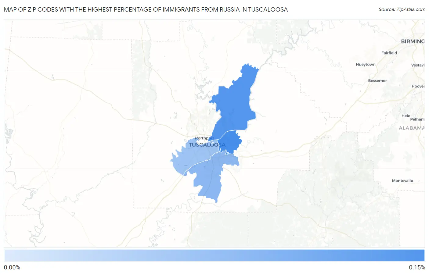 Zip Codes with the Highest Percentage of Immigrants from Russia in Tuscaloosa Map