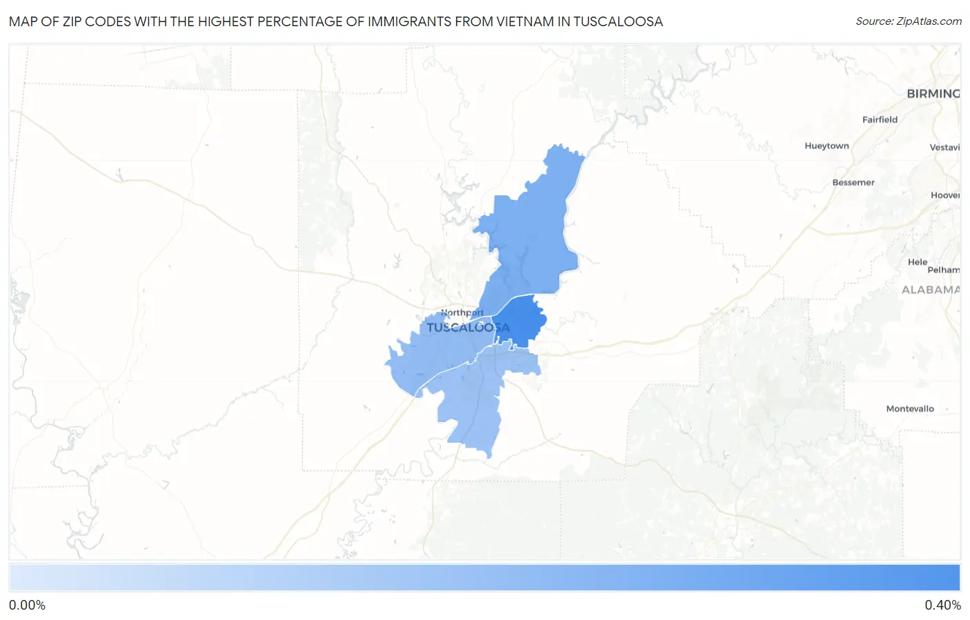 Zip Codes with the Highest Percentage of Immigrants from Vietnam in Tuscaloosa Map
