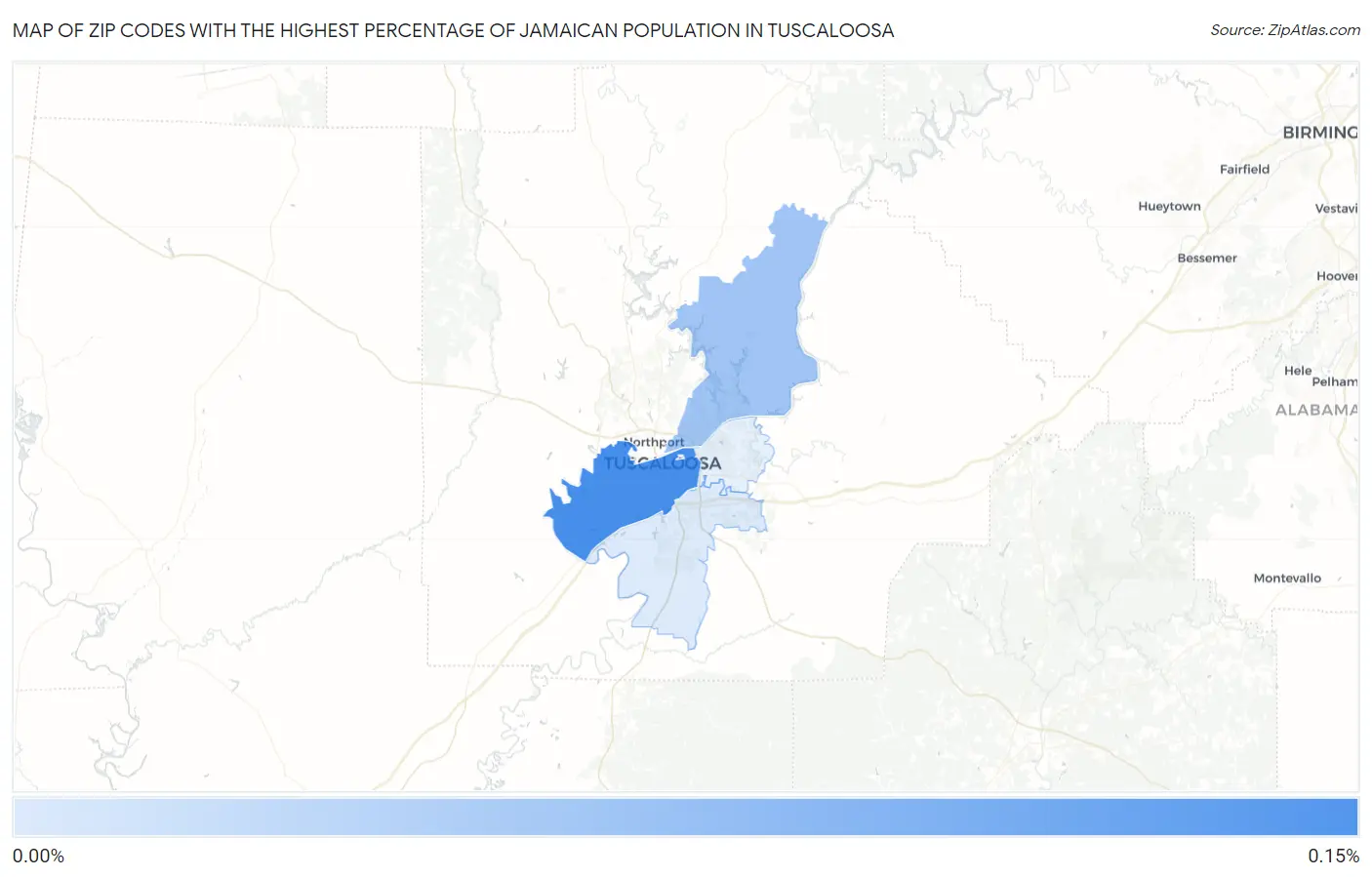 Zip Codes with the Highest Percentage of Jamaican Population in Tuscaloosa Map