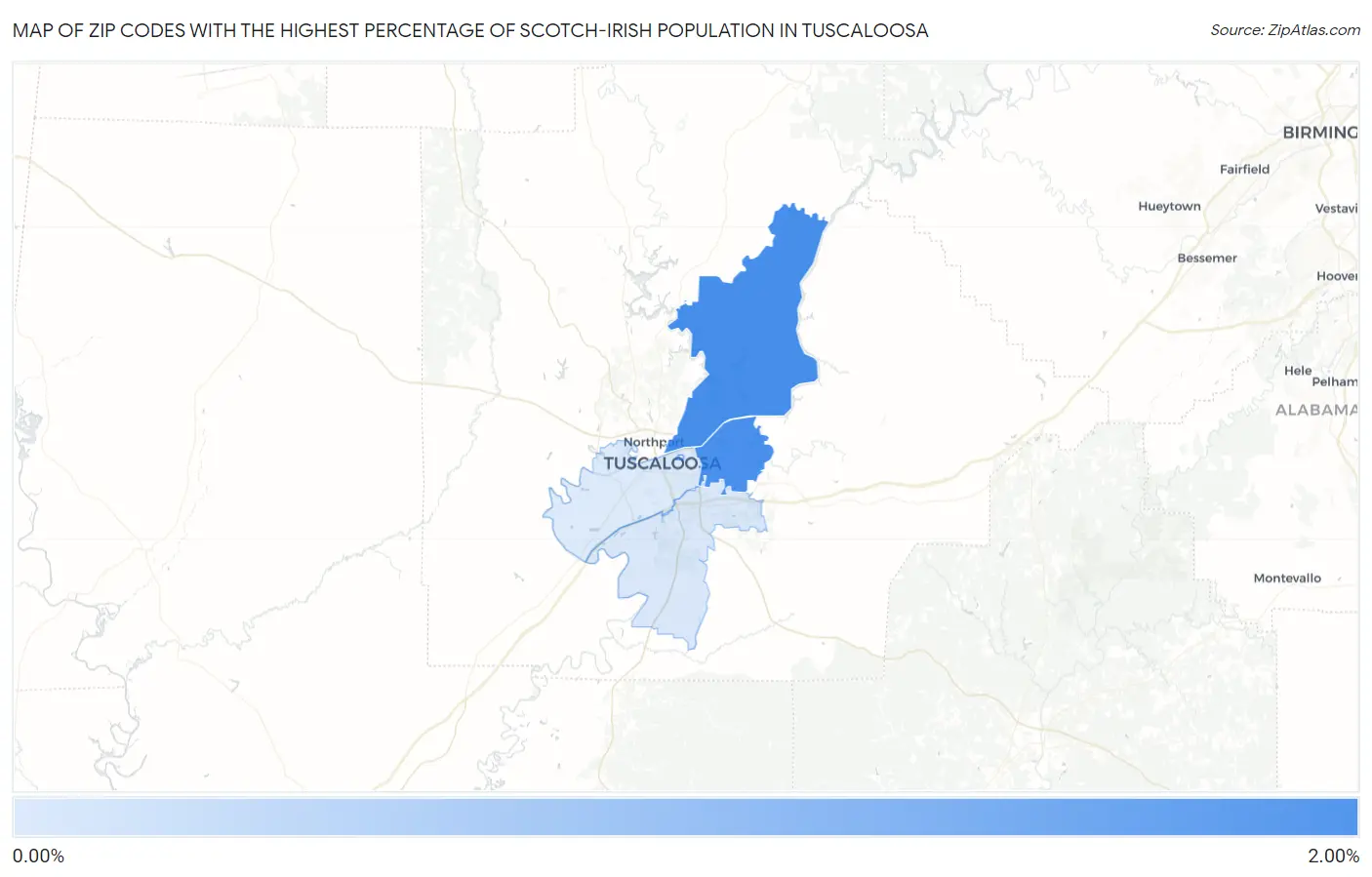 Zip Codes with the Highest Percentage of Scotch-Irish Population in Tuscaloosa Map