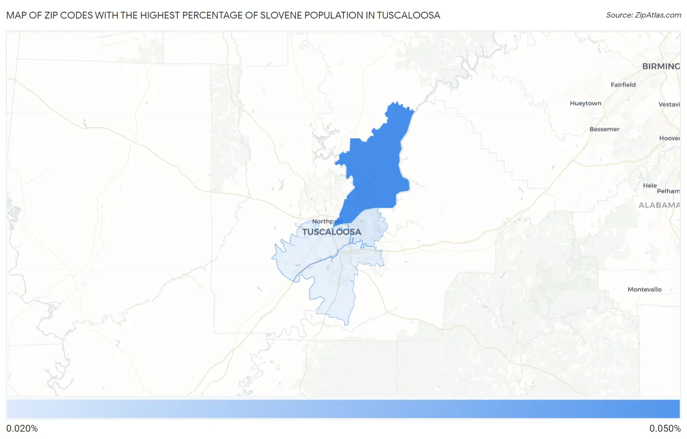 Zip Codes with the Highest Percentage of Slovene Population in Tuscaloosa Map