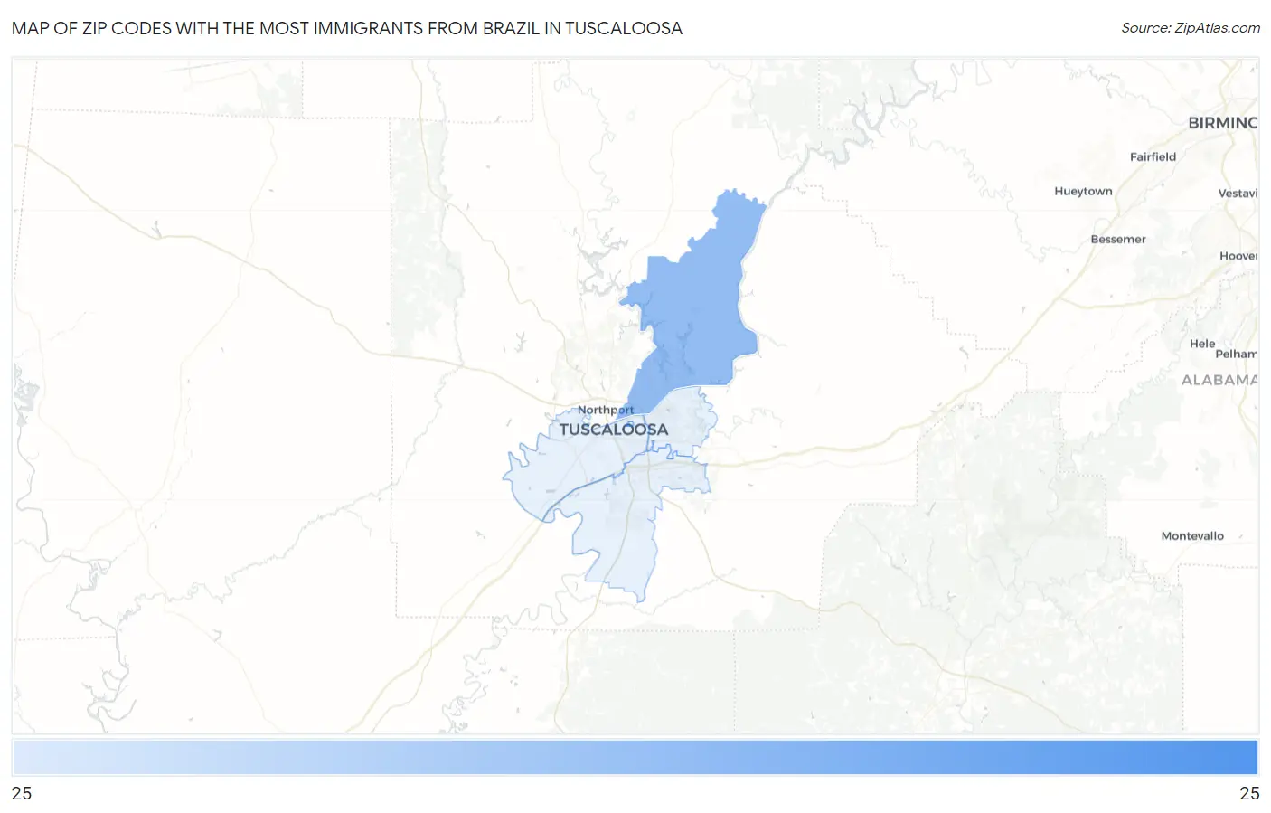 Zip Codes with the Most Immigrants from Brazil in Tuscaloosa Map