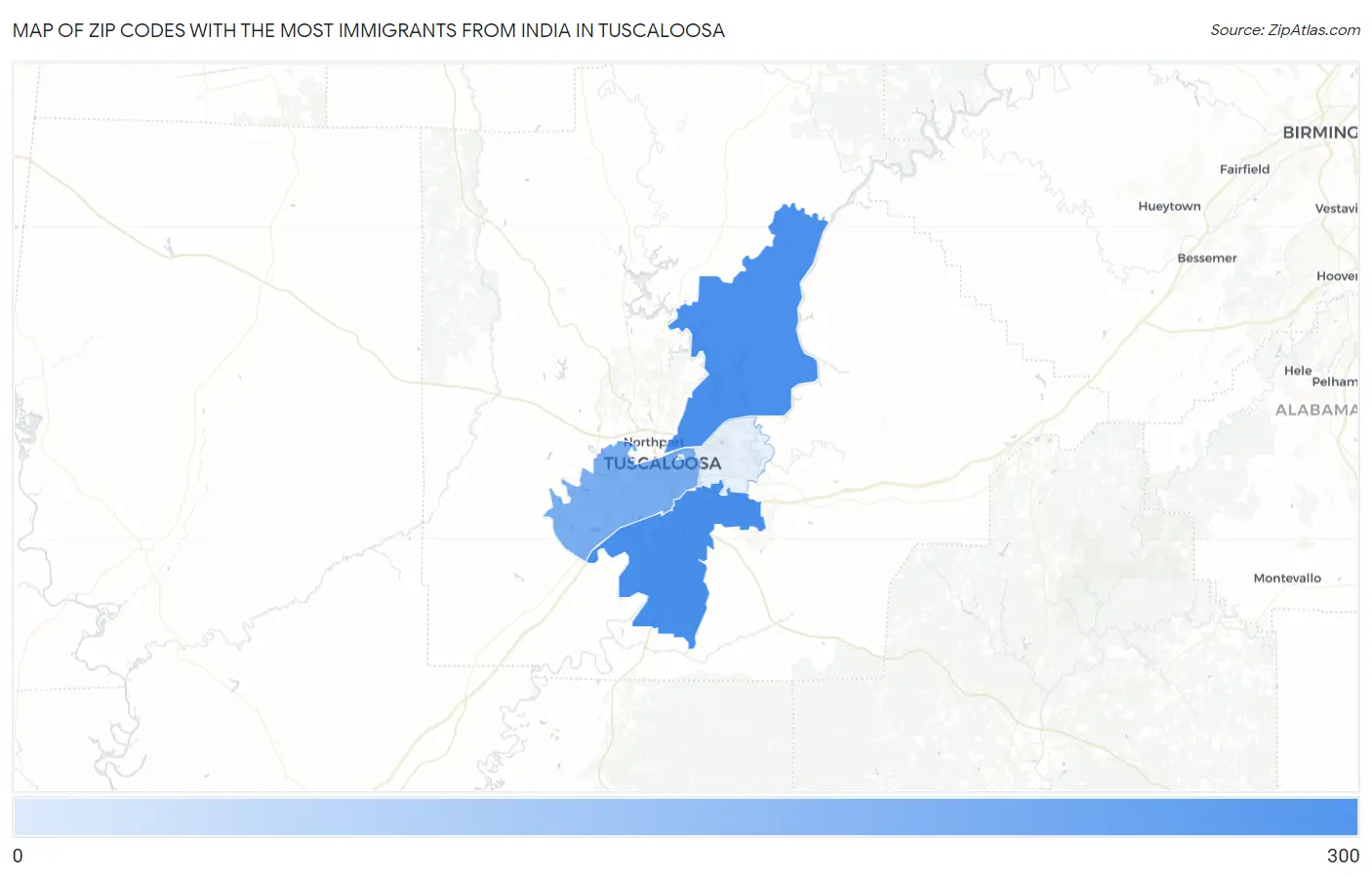 Zip Codes with the Most Immigrants from India in Tuscaloosa Map