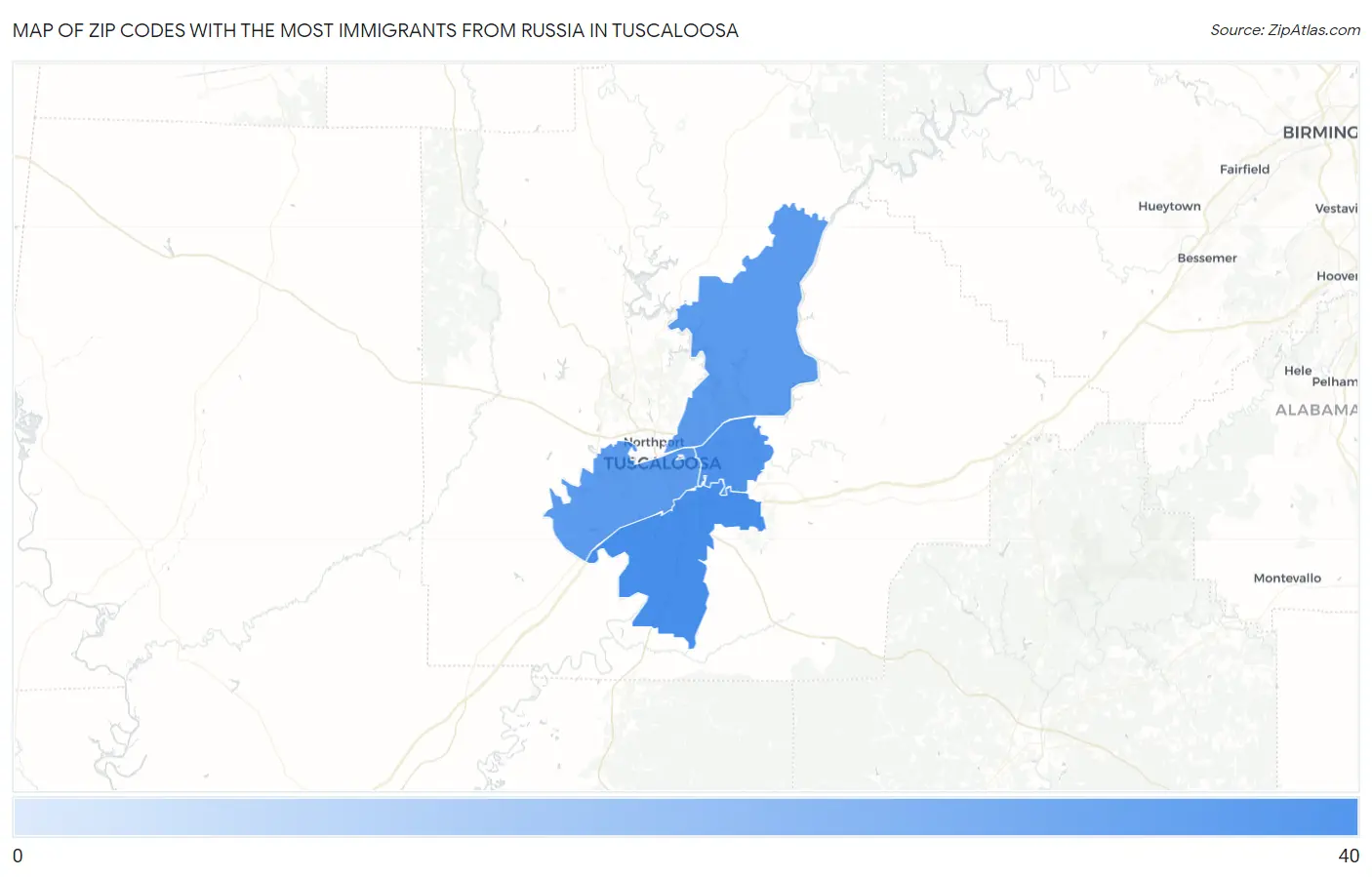 Zip Codes with the Most Immigrants from Russia in Tuscaloosa Map