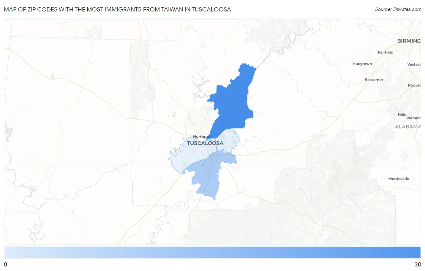 Zip Codes with the Most Immigrants from Taiwan in Tuscaloosa Map