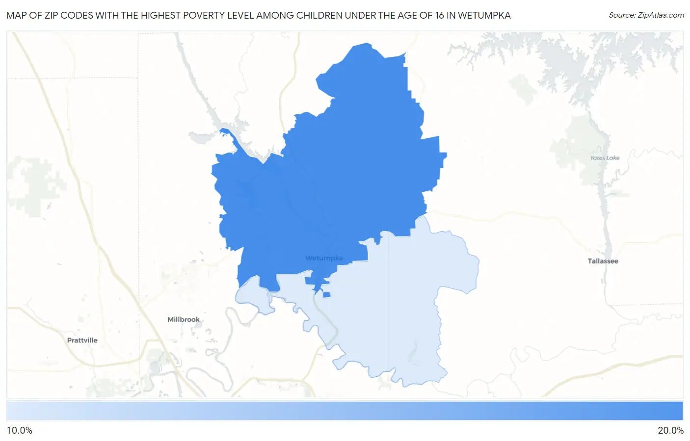Zip Codes with the Highest Poverty Level Among Children Under the Age of 16 in Wetumpka Map