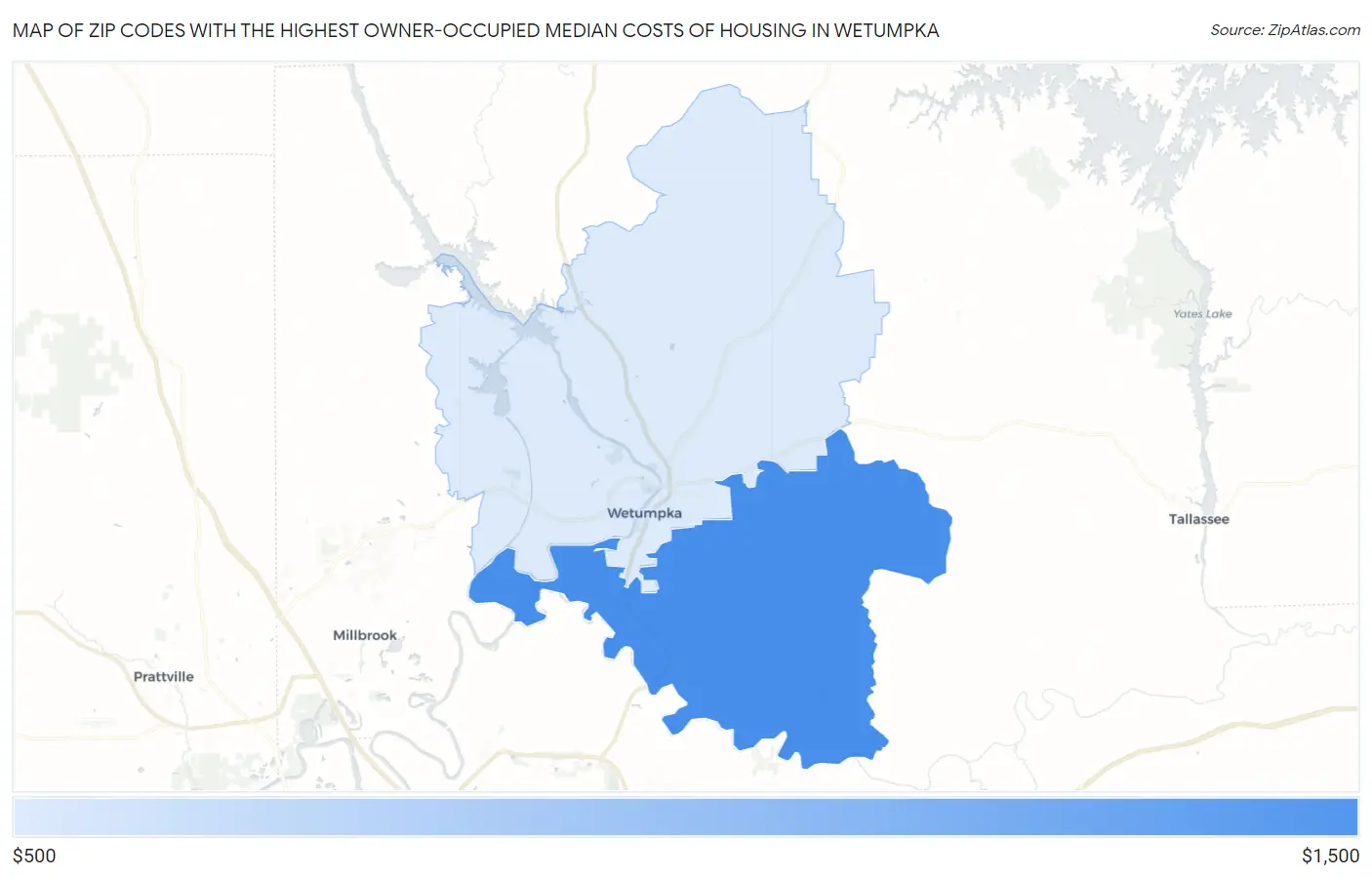 Zip Codes with the Highest Owner-Occupied Median Costs of Housing in Wetumpka Map