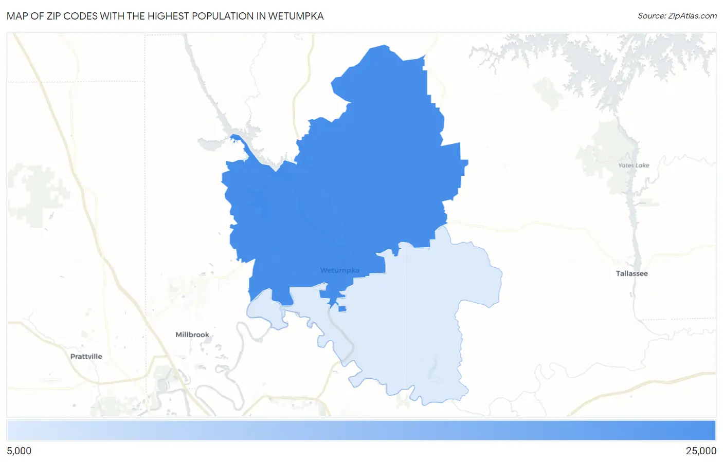 Zip Codes with the Highest Population in Wetumpka Map