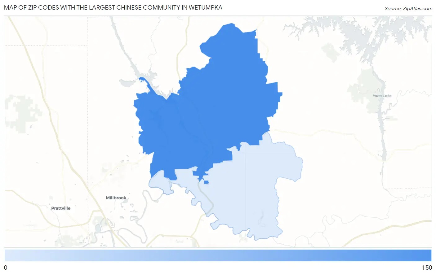 Zip Codes with the Largest Chinese Community in Wetumpka Map