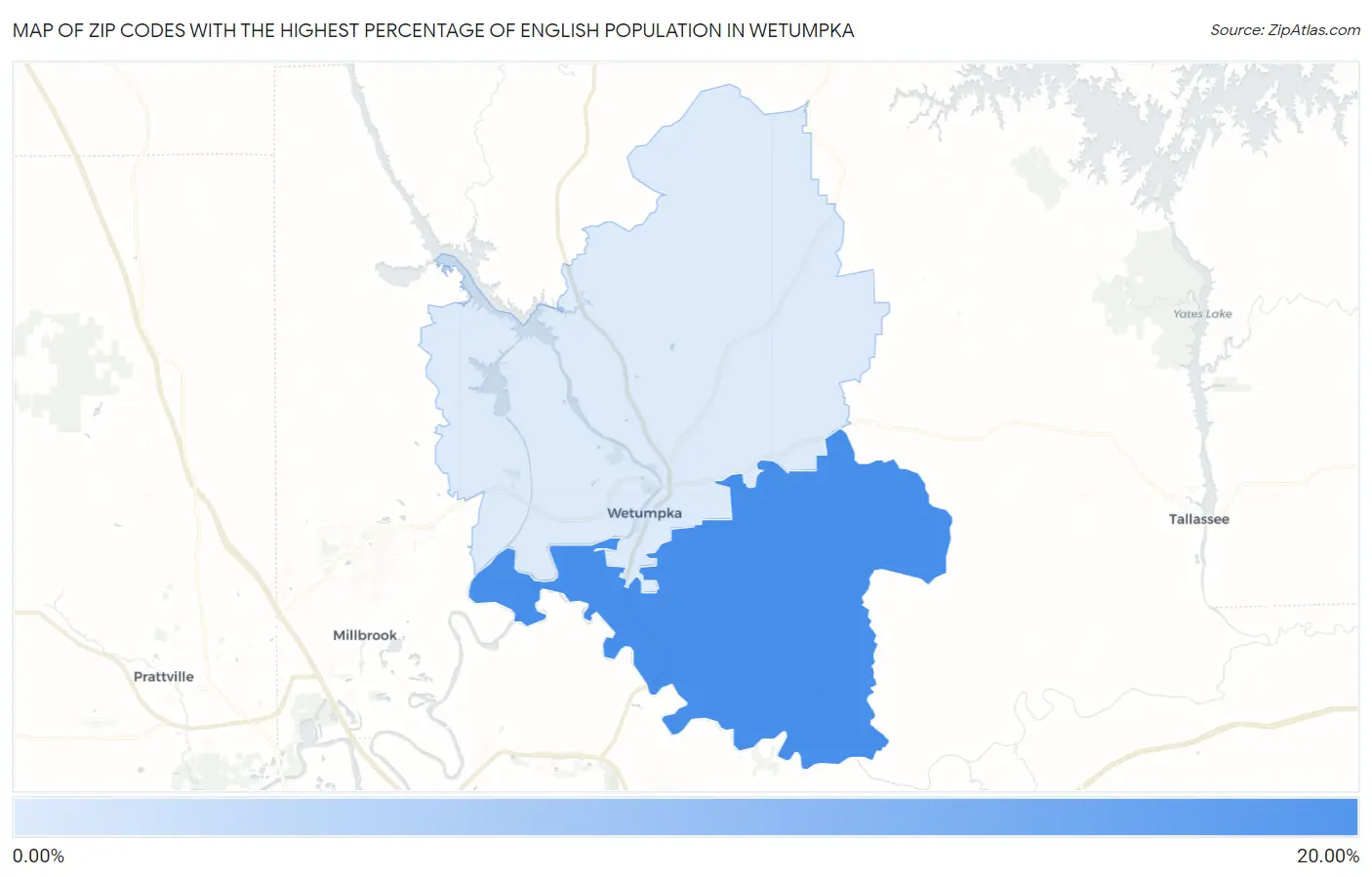 Zip Codes with the Highest Percentage of English Population in Wetumpka Map