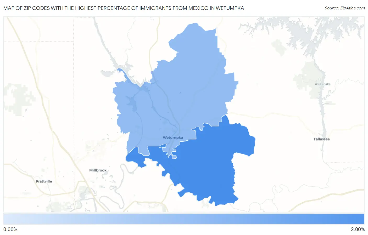 Zip Codes with the Highest Percentage of Immigrants from Mexico in Wetumpka Map