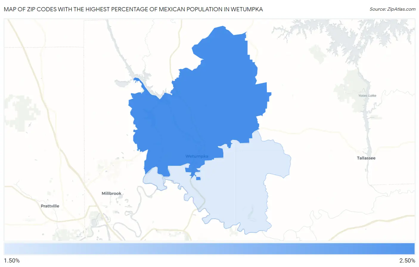 Zip Codes with the Highest Percentage of Mexican Population in Wetumpka Map