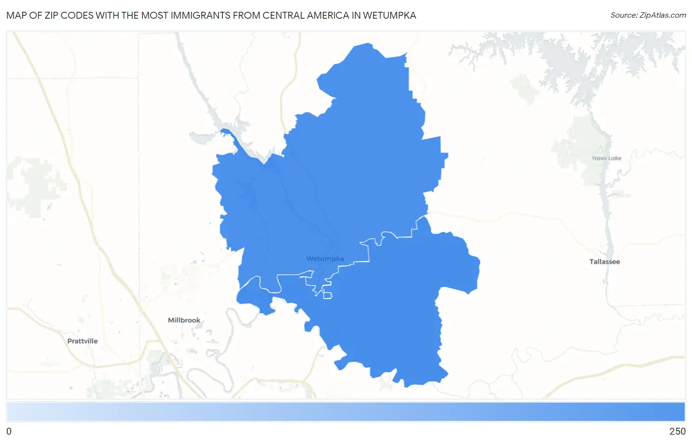 Zip Codes with the Most Immigrants from Central America in Wetumpka Map