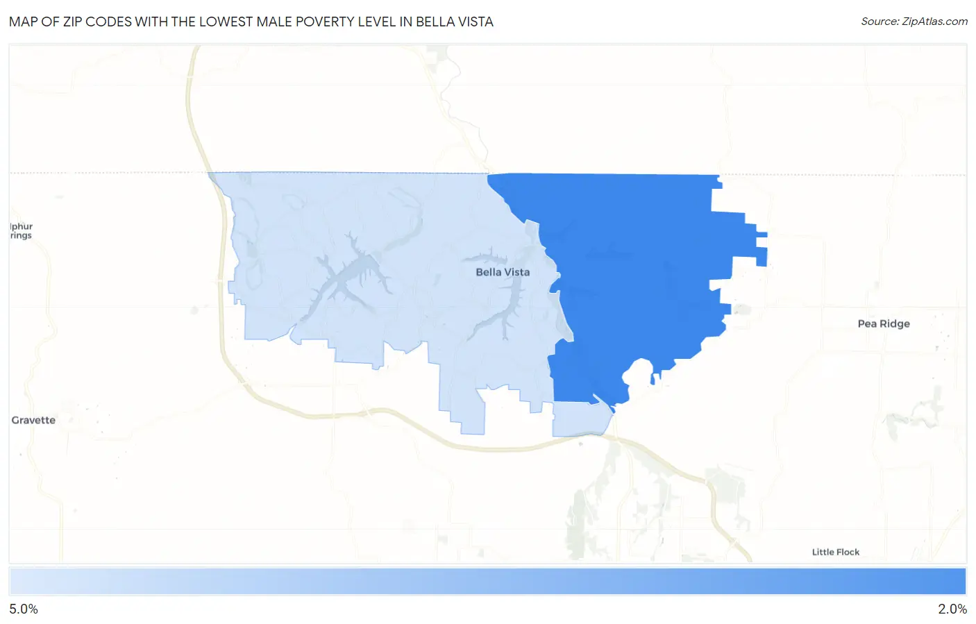 Zip Codes with the Lowest Male Poverty Level in Bella Vista Map