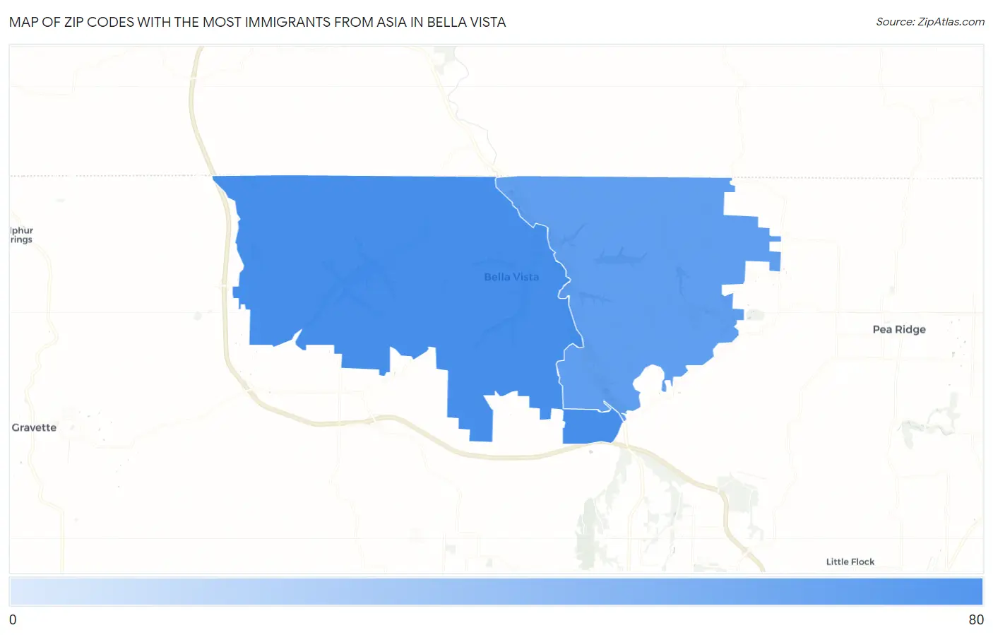 Zip Codes with the Most Immigrants from Asia in Bella Vista Map