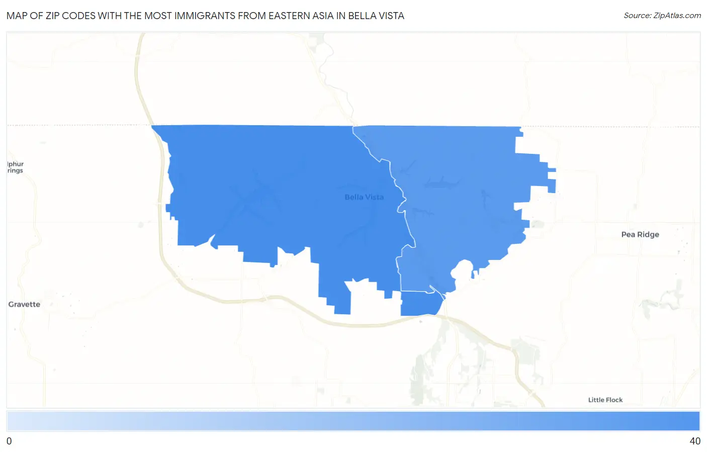 Zip Codes with the Most Immigrants from Eastern Asia in Bella Vista Map