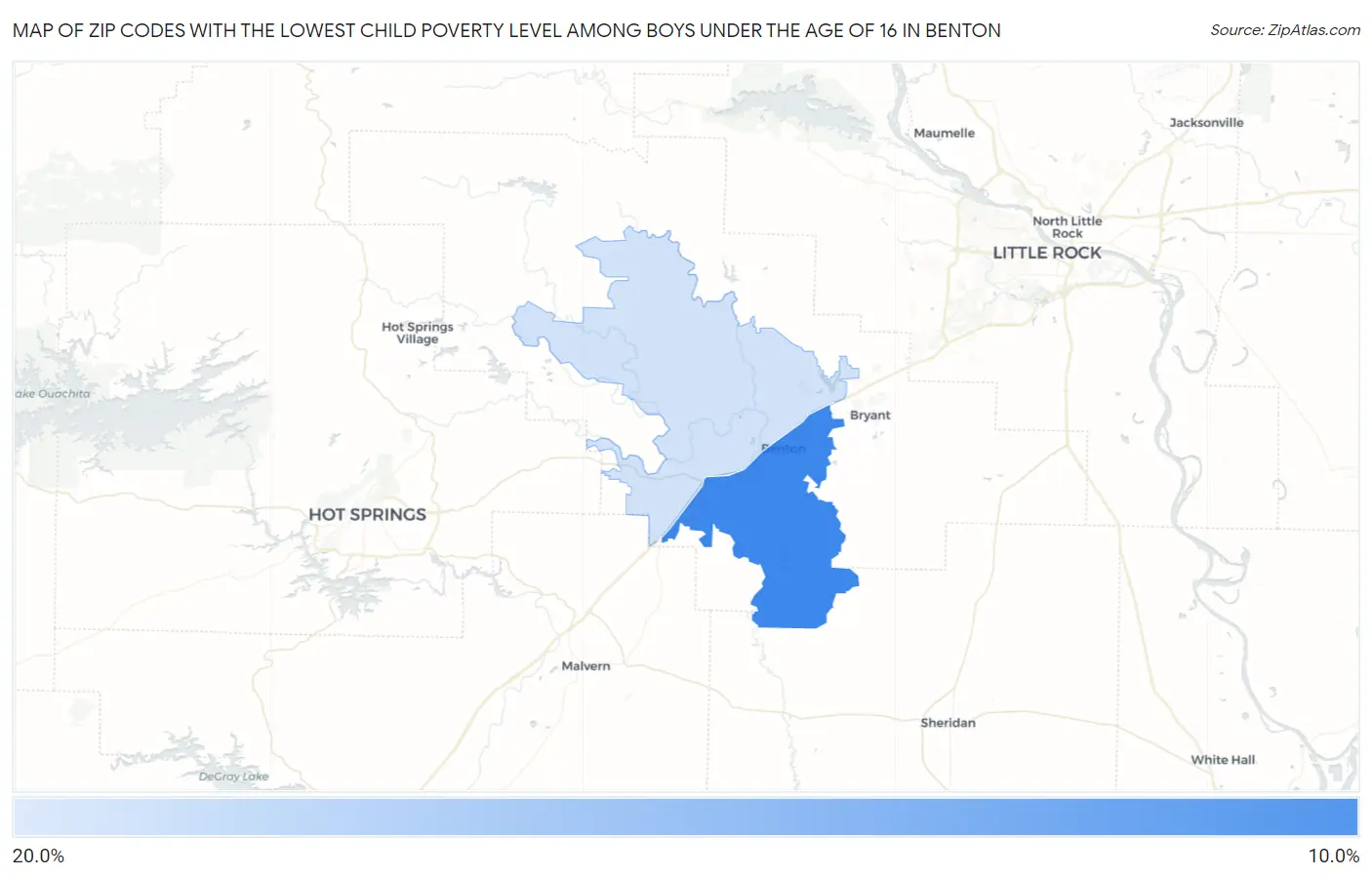 Zip Codes with the Lowest Child Poverty Level Among Boys Under the Age of 16 in Benton Map