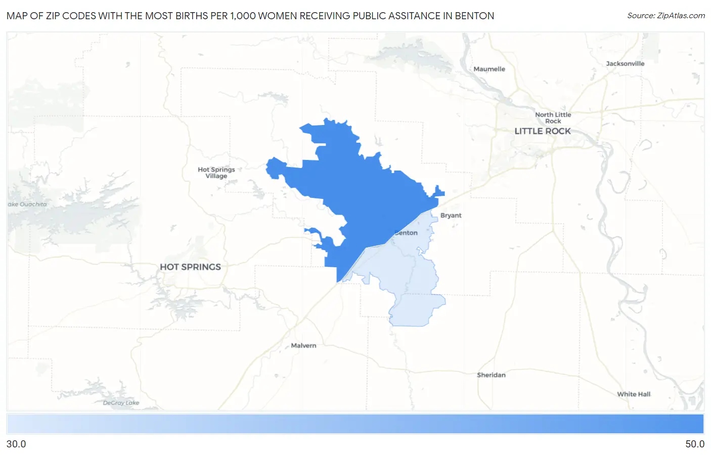 Zip Codes with the Most Births per 1,000 Women Receiving Public Assitance in Benton Map