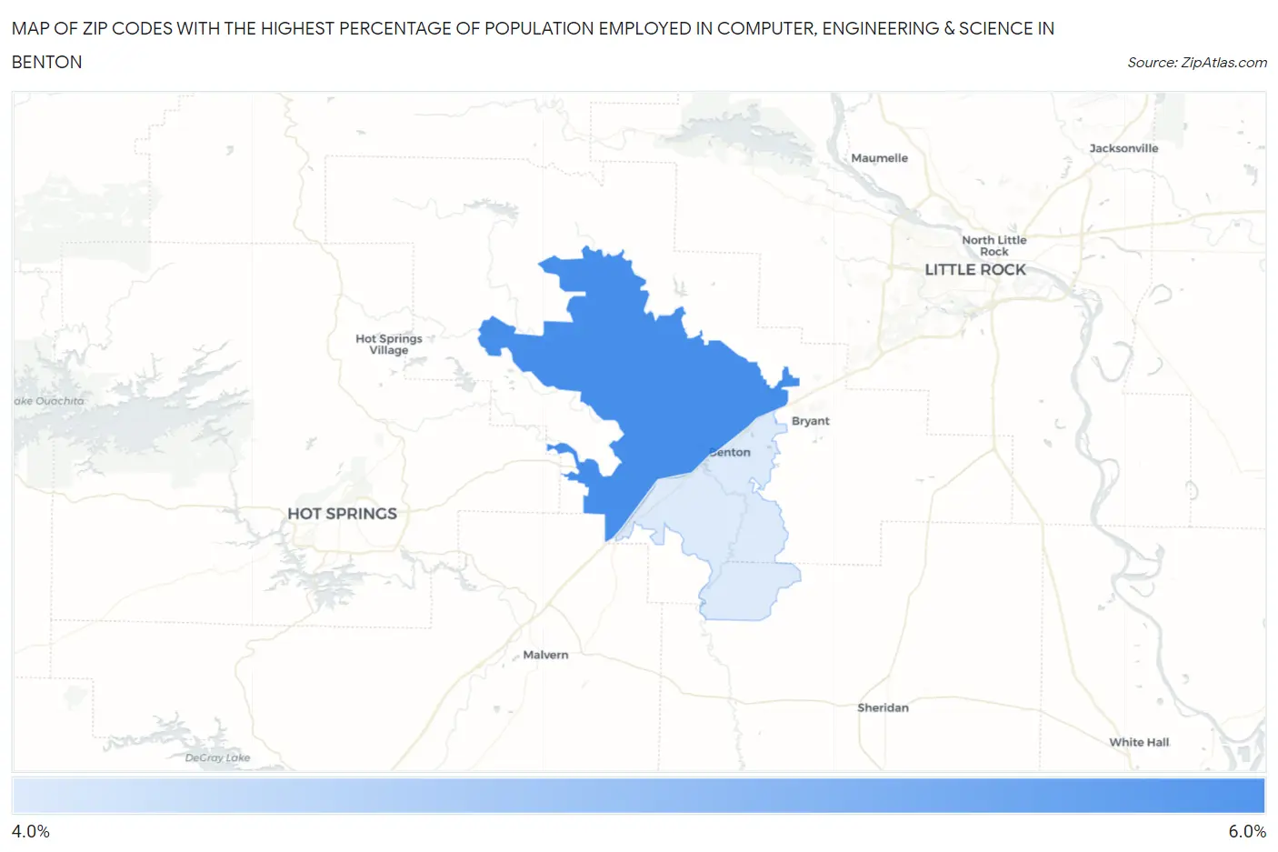 Zip Codes with the Highest Percentage of Population Employed in Computer, Engineering & Science in Benton Map