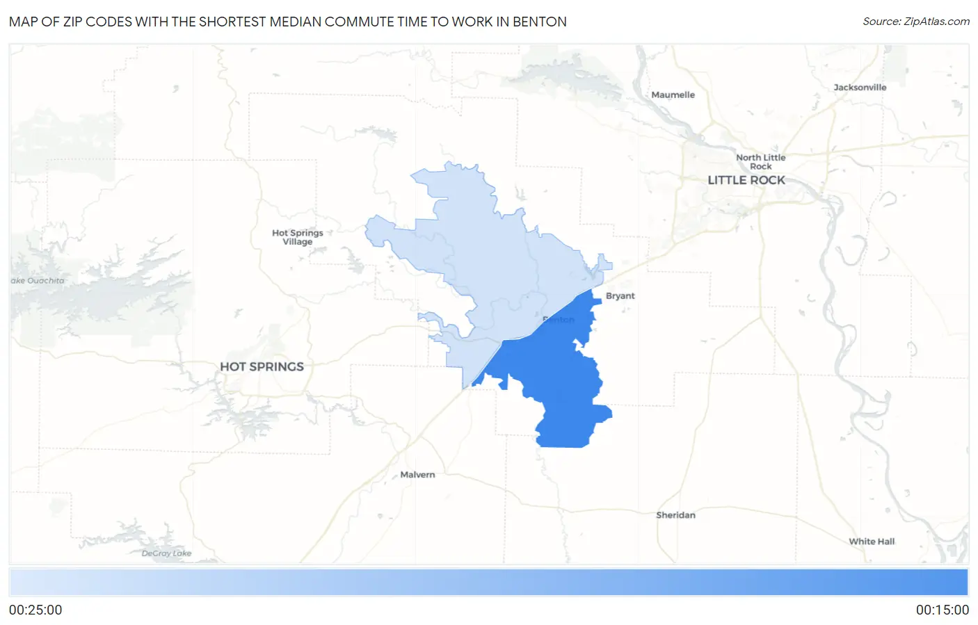 Zip Codes with the Shortest Median Commute Time to Work in Benton Map