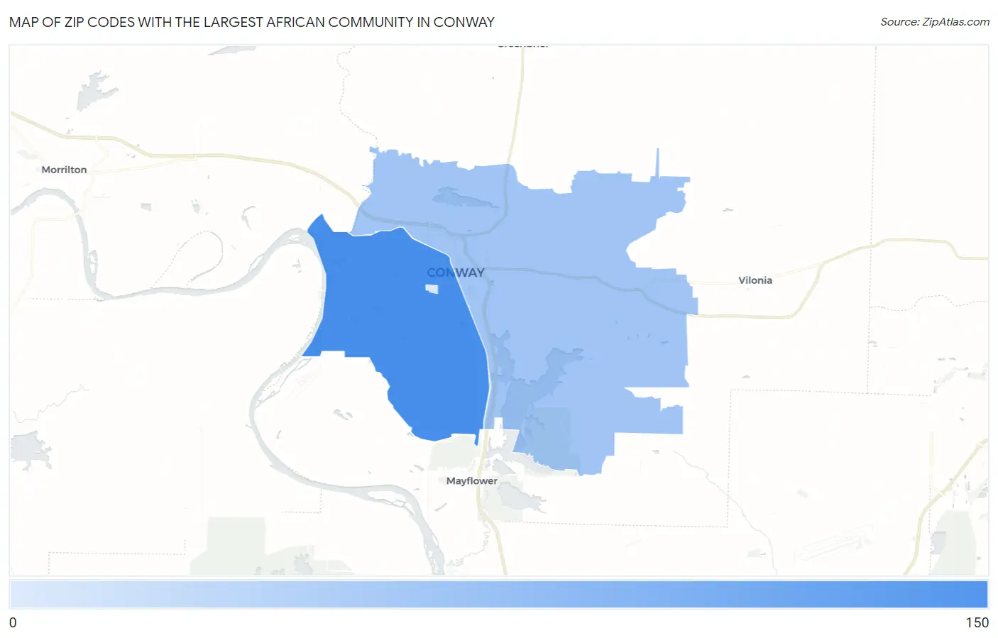 Zip Codes with the Largest African Community in Conway Map