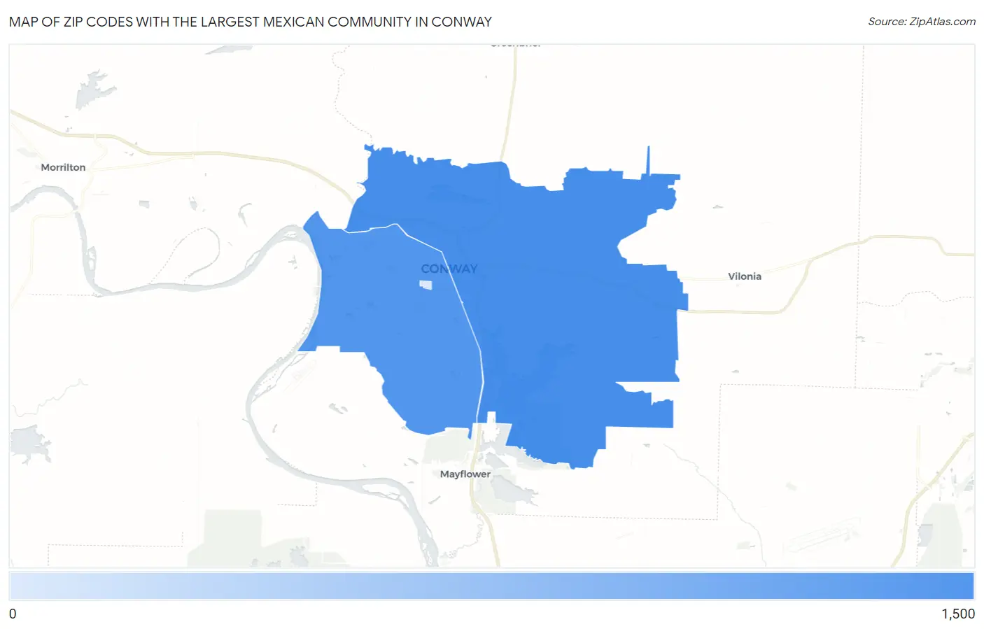 Zip Codes with the Largest Mexican Community in Conway Map