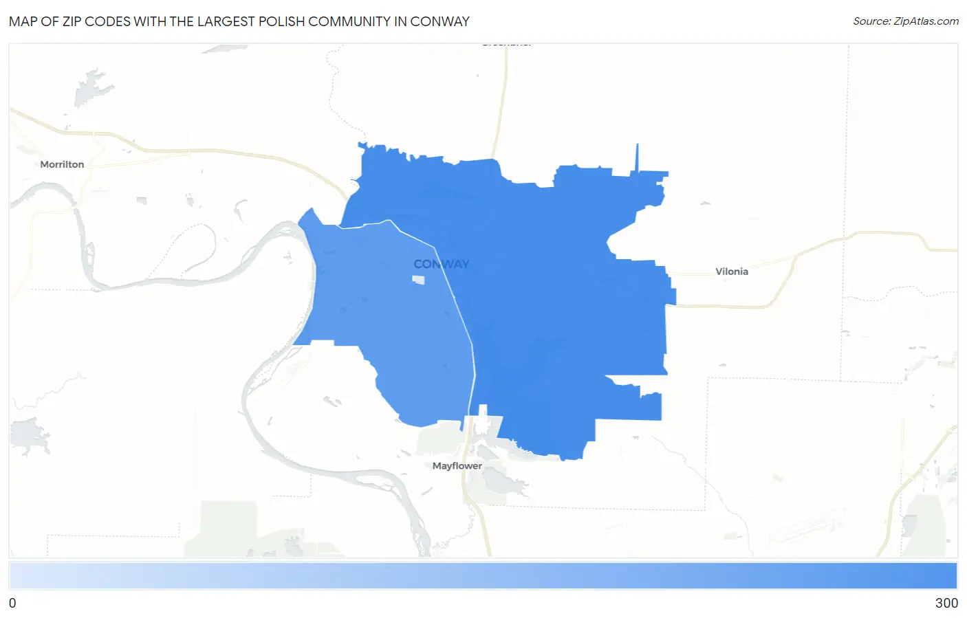 Zip Codes with the Largest Polish Community in Conway Map