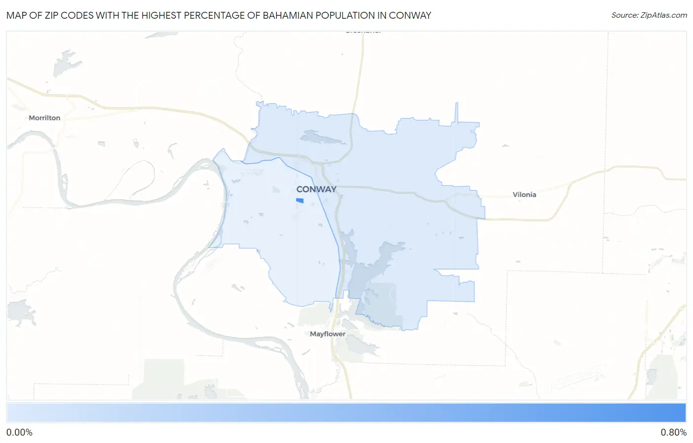 Zip Codes with the Highest Percentage of Bahamian Population in Conway Map
