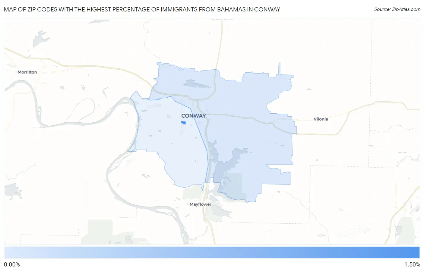 Zip Codes with the Highest Percentage of Immigrants from Bahamas in Conway Map