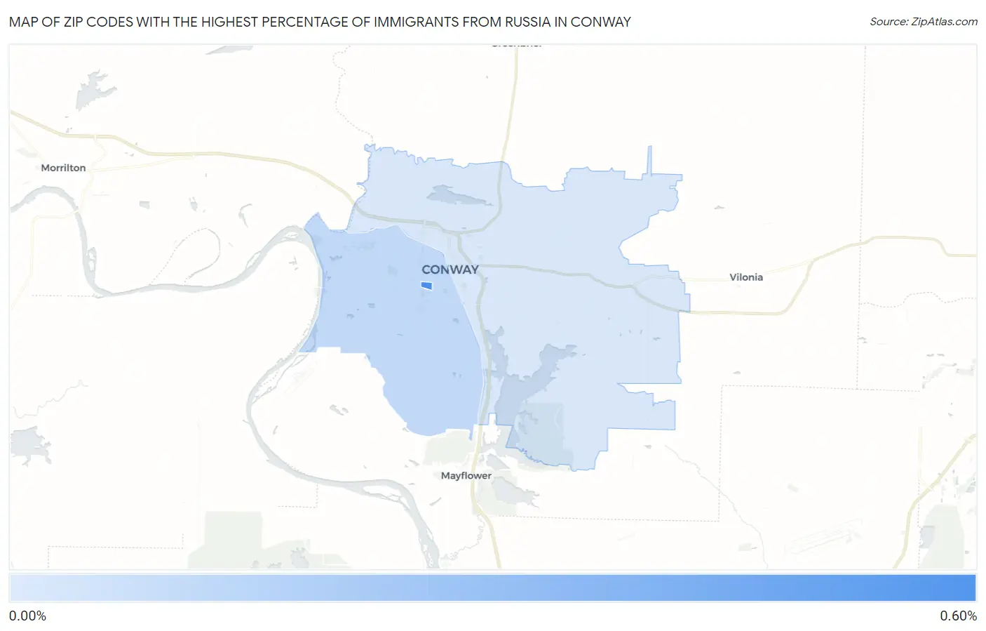 Zip Codes with the Highest Percentage of Immigrants from Russia in Conway Map