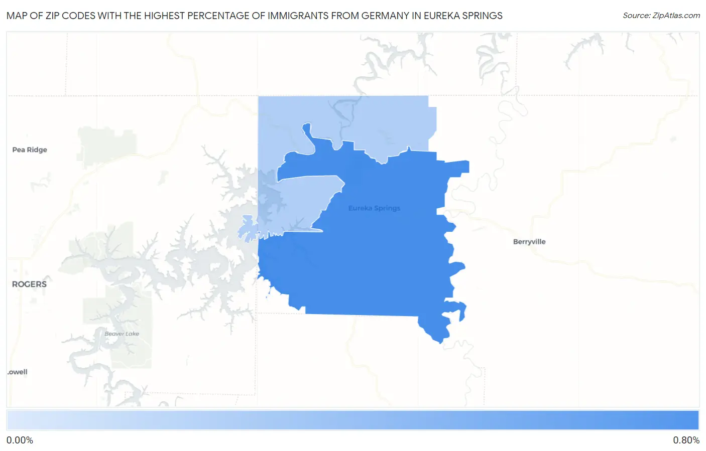 Zip Codes with the Highest Percentage of Immigrants from Germany in Eureka Springs Map