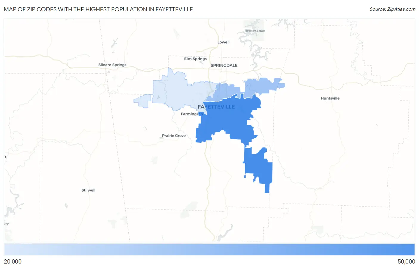 Zip Codes with the Highest Population in Fayetteville Map
