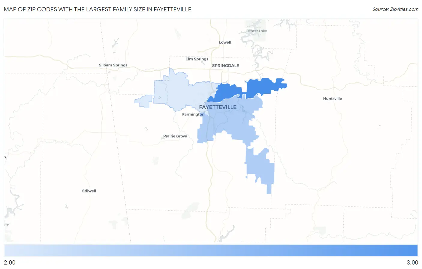 Zip Codes with the Largest Family Size in Fayetteville Map
