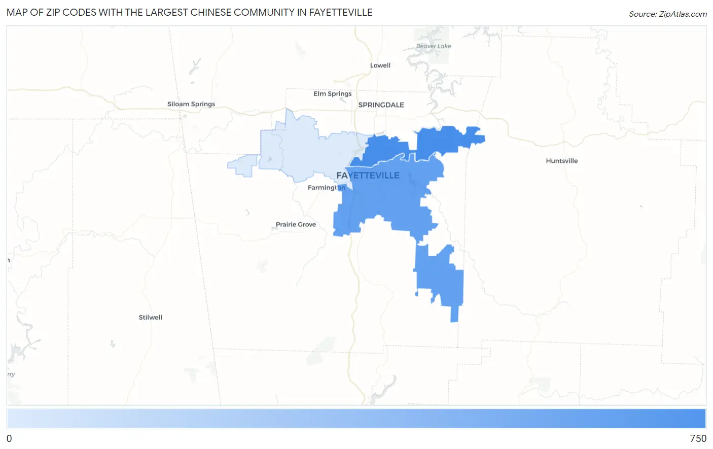 Zip Codes with the Largest Chinese Community in Fayetteville Map